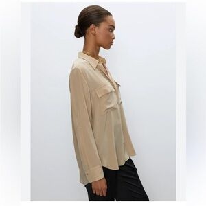 Babaton light cream/tan Long Sleeve blouse size XS minimalist, neutral NWOT